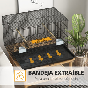 Jaula para Pájaros 77x46x45 cm Jaula Metálica para Aves con Bandeja Extraíble 2 Perchas 2 Comederos para Periquitos Canarios Negro