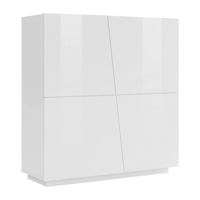 Credenza moderna di design a 4 ante battenti, Made in Italy, Buffet da cucina, Madia con scaffali da cucina, cm 120x43h126, colore Bianco lucido