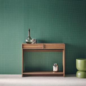 Console effet bois noyer 2 tiroirs et étagère - L 100 x P 33 x H 78cm - Kuba