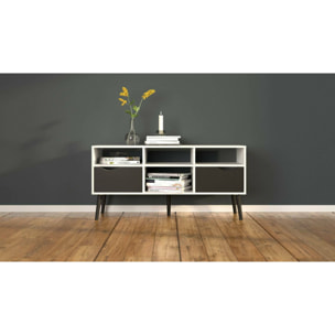 Mobile porta TV Aliani, Credenza da soggiorno, Armadio basso per TV, Base parete attrezzata, 117x39 h57 cm, Bianco e Nero