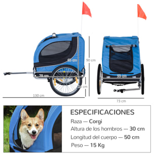 Remolque Bici Mascota de Oxford 130x73x90cm Azul y Negro