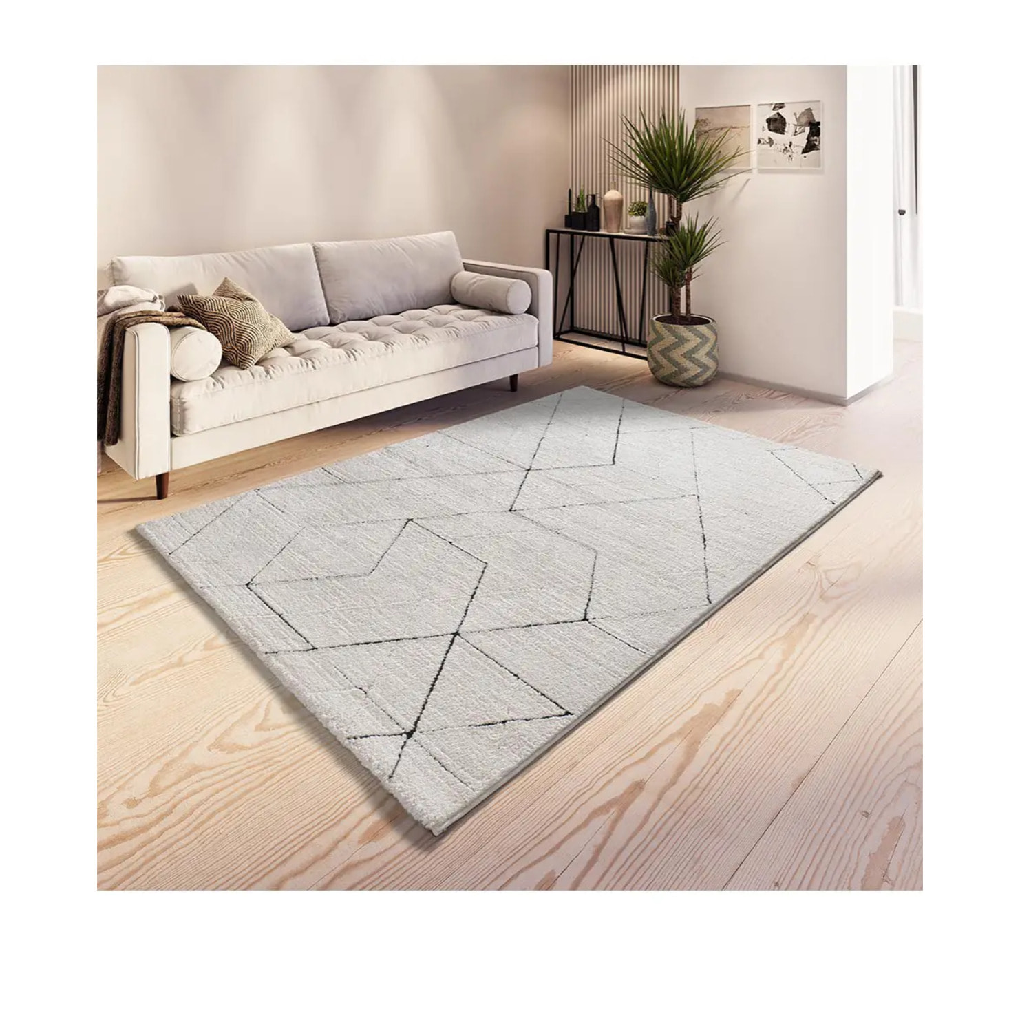 TURIN Alfombra geométrica con relieve en blanco y negro, varias medidas disponibles