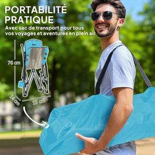 Chaise de plage pliante - chaise de camping compacte légère poids net 2,2 Kg - métal polyester textilène bleu