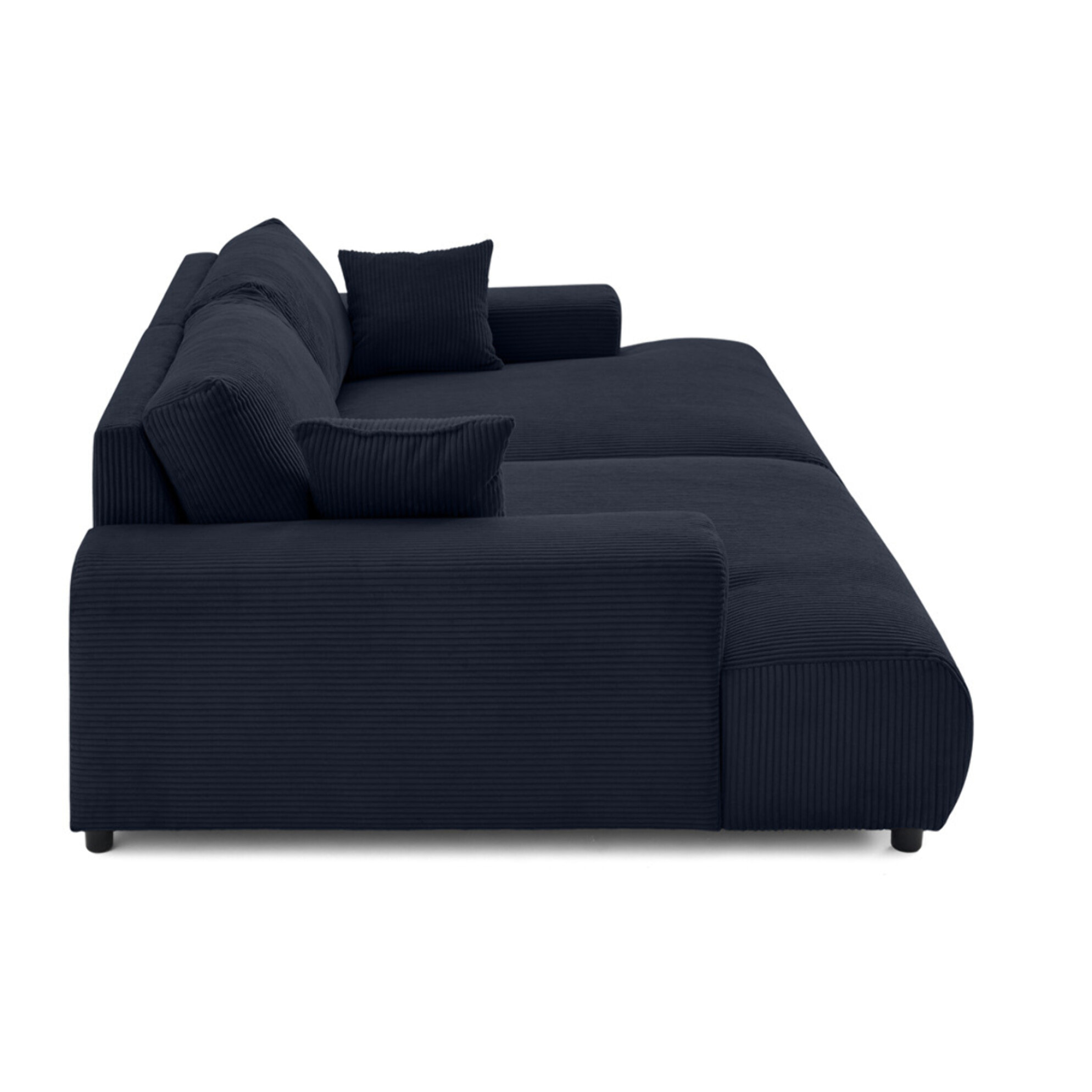 Garance - canapé droit 4 places double méridienne - assise profonde - en velours côtelé - Bleu nuit