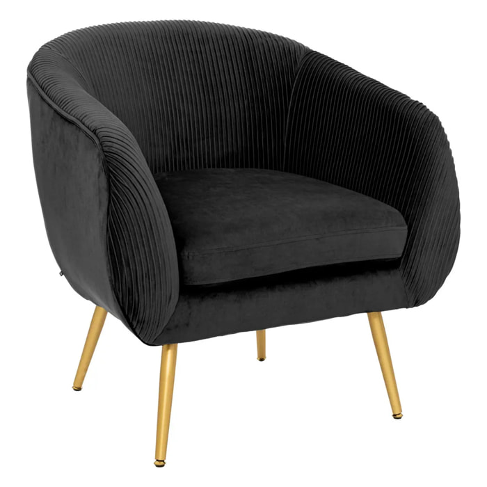 Fauteuil "Solaro" noir en velours plissé