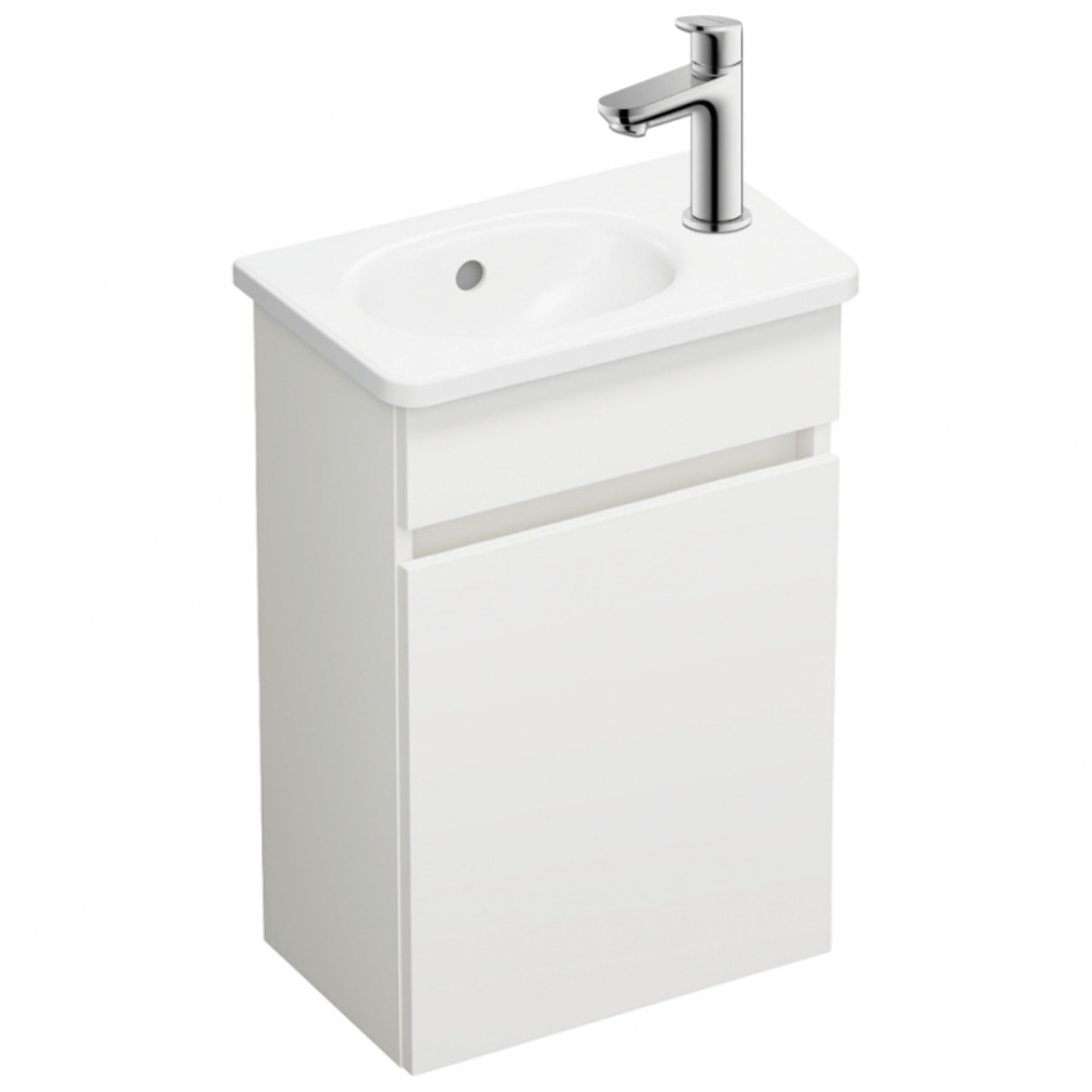 Pack meuble suspendu lave-mains Joline blanc mat + Robinet lave-mains eau froide Duravit Wave Chromé brillant