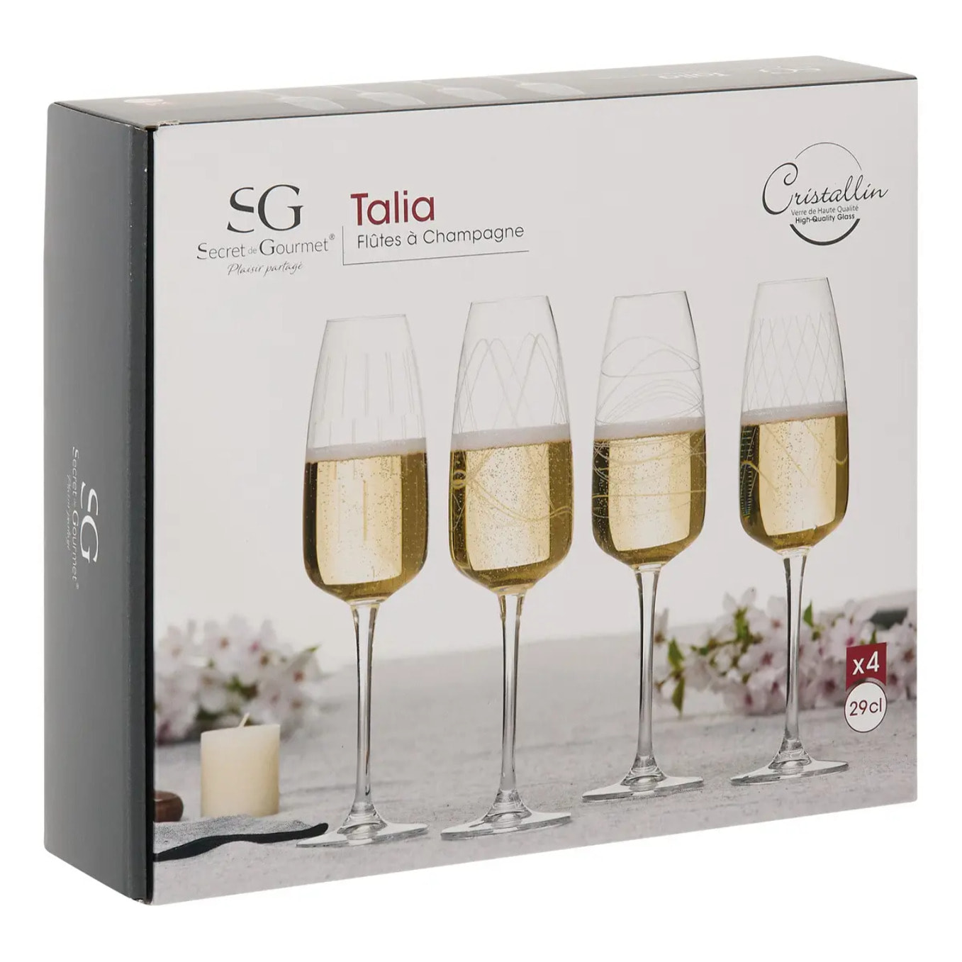 Lot de 4 flûtes à champagne Talia cristallin