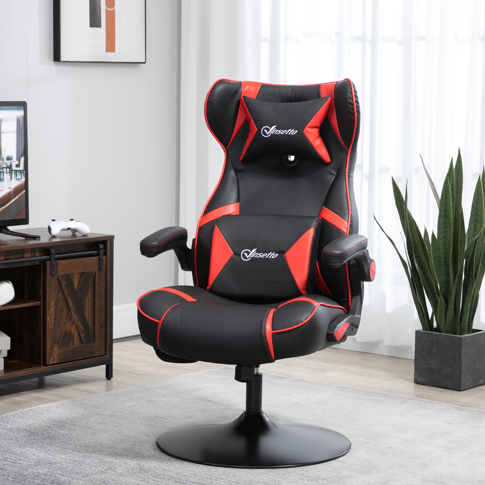 Fauteuil gaming fauteuil de bureau gamer fonction audio pivotant réglable accoudoirs relevables rouge noir