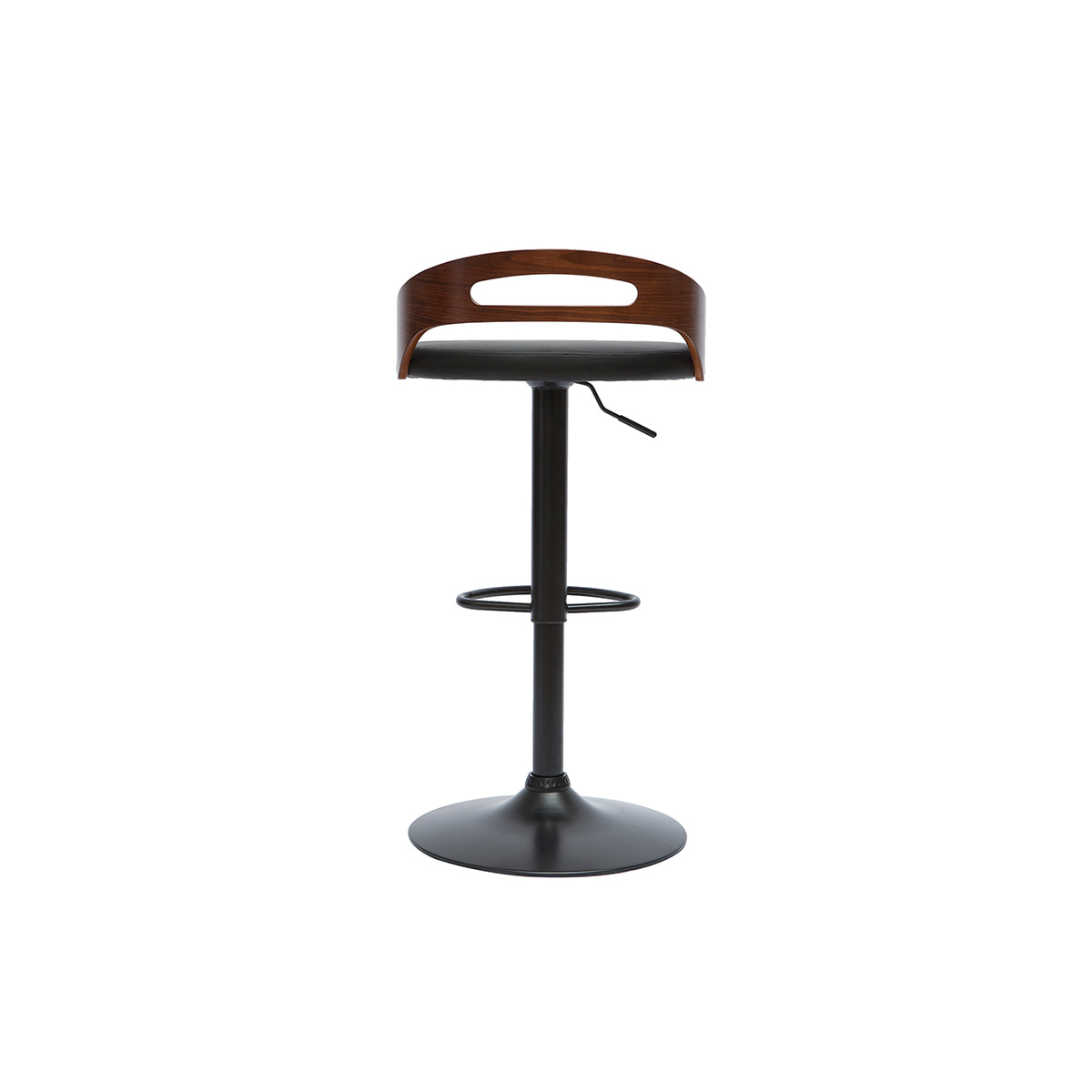 Tabouret de bar réglable design noyer et polyuréthane noir MANO