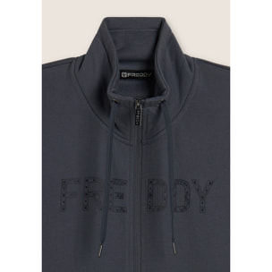 Tuta con logo frontale perlato e collo alto