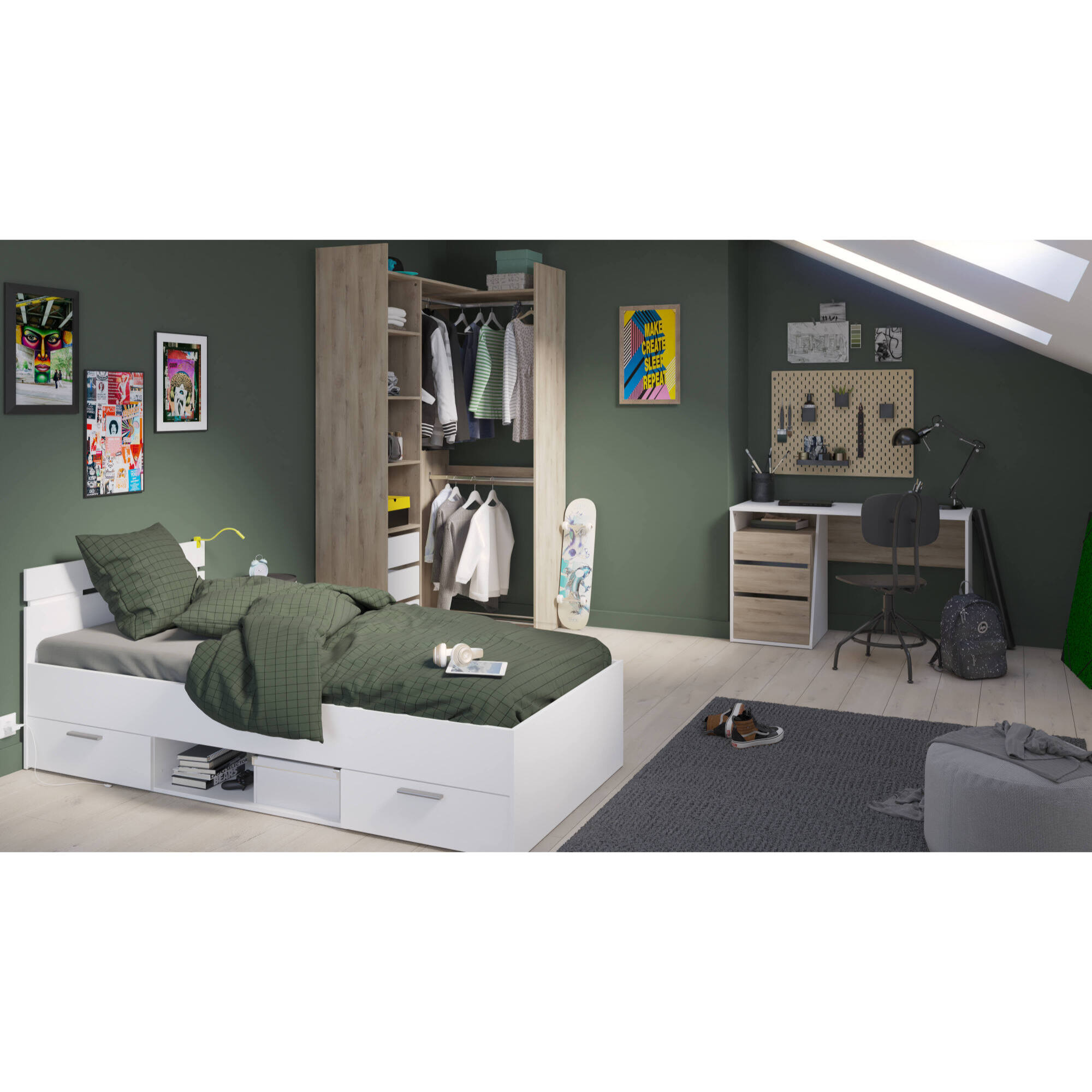 Letto singolo Zone, Sommier per camera da letto, Giroletto per stanza, Struttura porta materasso, 200x90 h74 cm, Bianco opaco