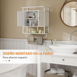 Armario de Pared para Baño Multiusos Mueble de Baño Suspendido Armario Colgante de Almacenamiento con 2 Puertas Estante Toallero 63x34x75 cm Blanco