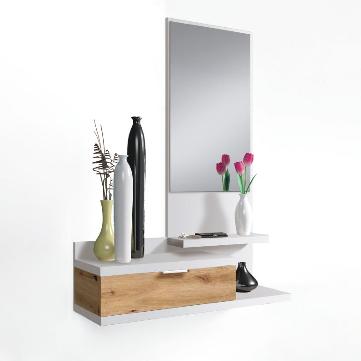 Mueble de recibidor Dahlia Blanco Artik (Blanco Mate) - Roble Nodi