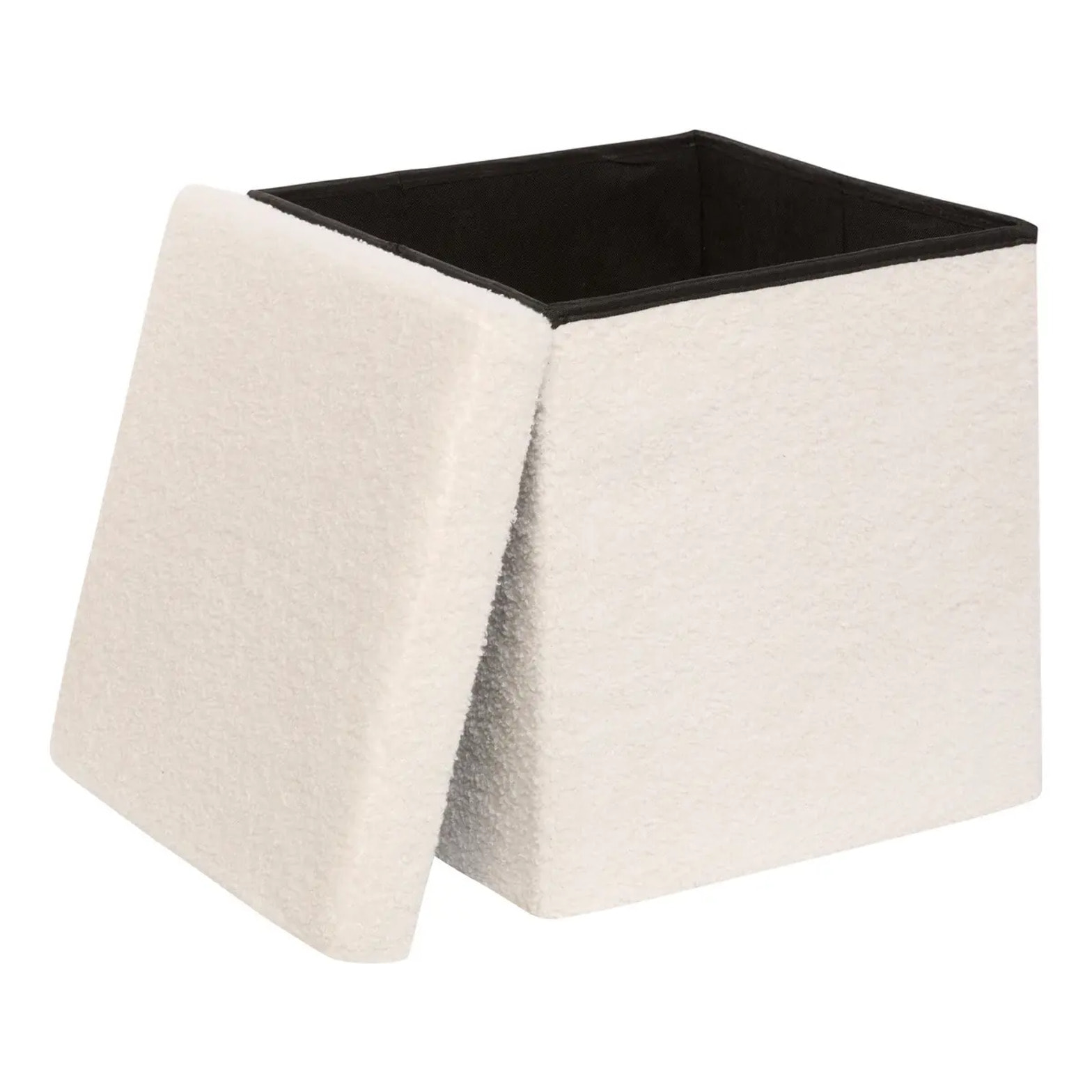 Pouf Pliable Coffre Jaiko en Bouclette Blanc 38x38cm