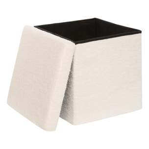 Pouf Pliable Coffre Jaiko en Bouclette Blanc 38x38cm