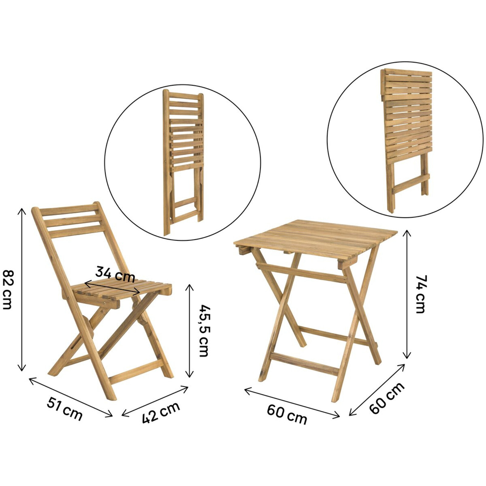 Ensemble table et chaises de jardin "Aldo" en bois - 2 places - Marron