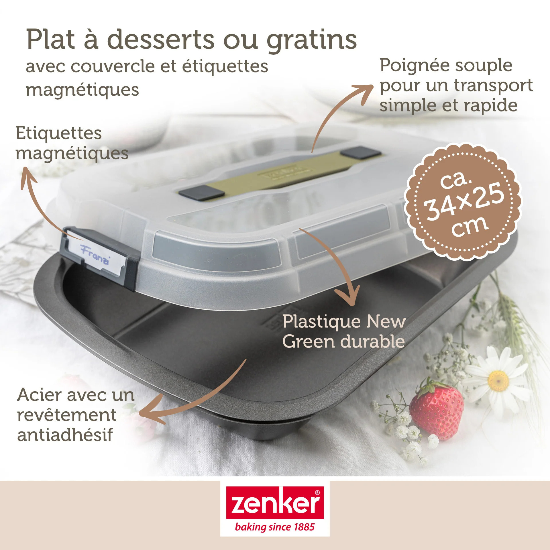 Ensemble de 2 Moules à gâteaux rectangulaire avec couvercle de transport 34 x 24 cm Zenker Bake Click and Go