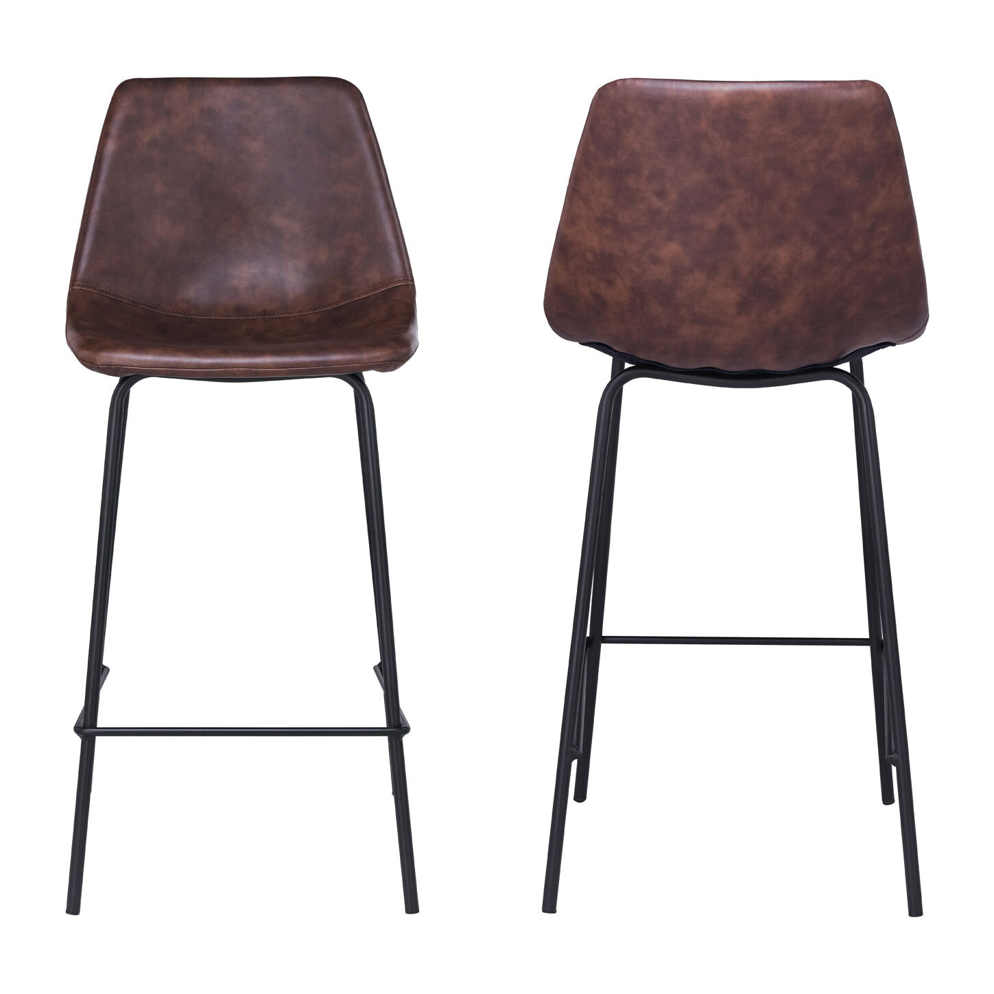 Lot de 2 tabourets de bar vintage LUCIEN marron - Hauteur d'assise 65cm