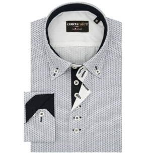 Camicia Uomo 2 Bottoni Button Down 7 Bottoni Slim Cotone Poliestere Stampato Bianco/Nero