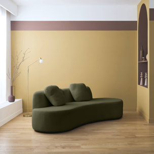 Canapé virgule 3 places en tissu bouclette kaki forme organique - WAVE L 232 x P 97 x H 68cm