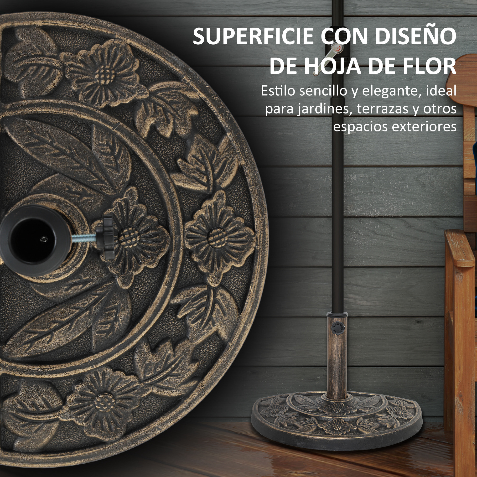 Base para Sombrilla Semicircular Soporte para Parasol Pie para Sombrilla con Relleno de Cemento Peso 9,5 kg para Jardín Terraza Bronce
