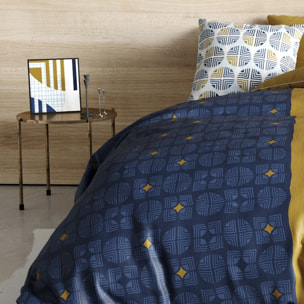 Parure housse de couette imprimé 100% coton - sirius - bleu