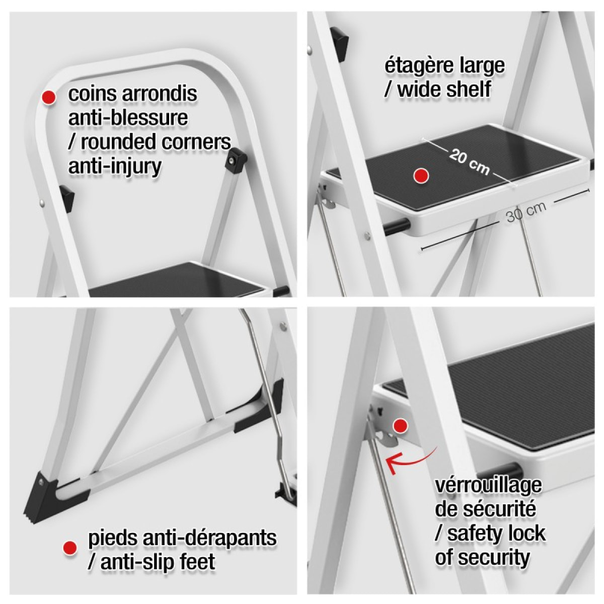 Escabeau 3 Marches pliant & antidérapant Acier Max 150kg (46x71x105cm) MSV