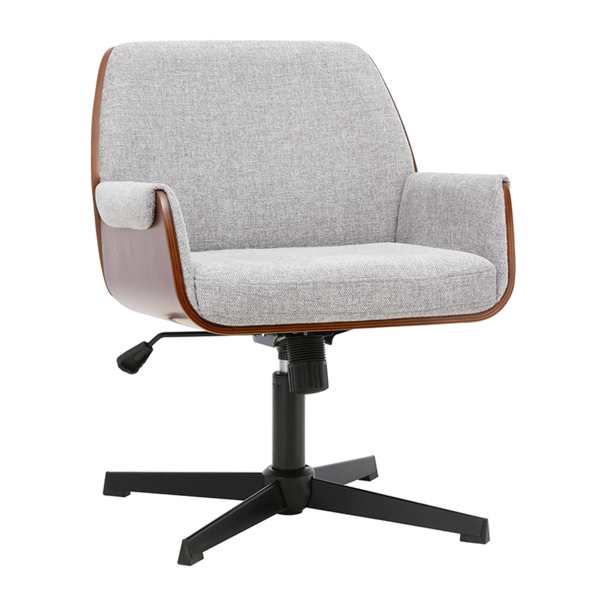 Chaise de bureau en tissu effet velours texturé gris et bois foncé noyer RIKKI