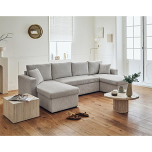 Cyrus - canapé panoramique en U - 7 places - convertible avec coffre - en velours côtelé - Gris clair