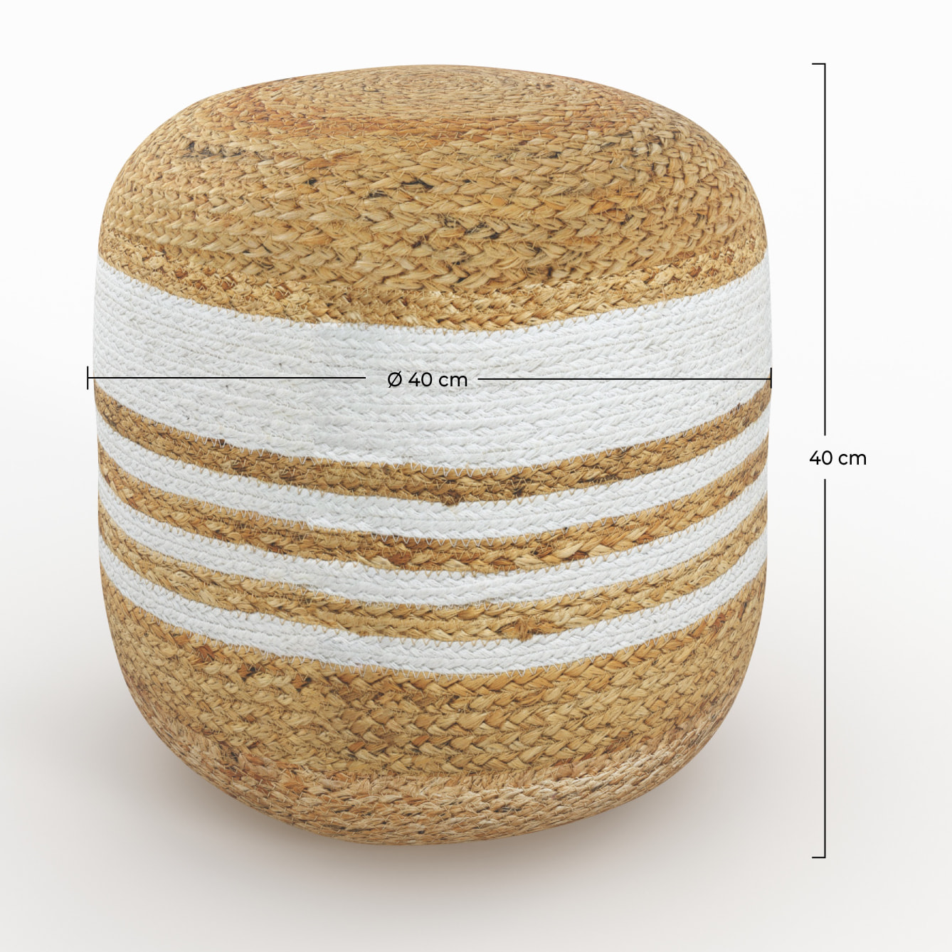 Pouf rond en jute et blanc D40 cm - Billy