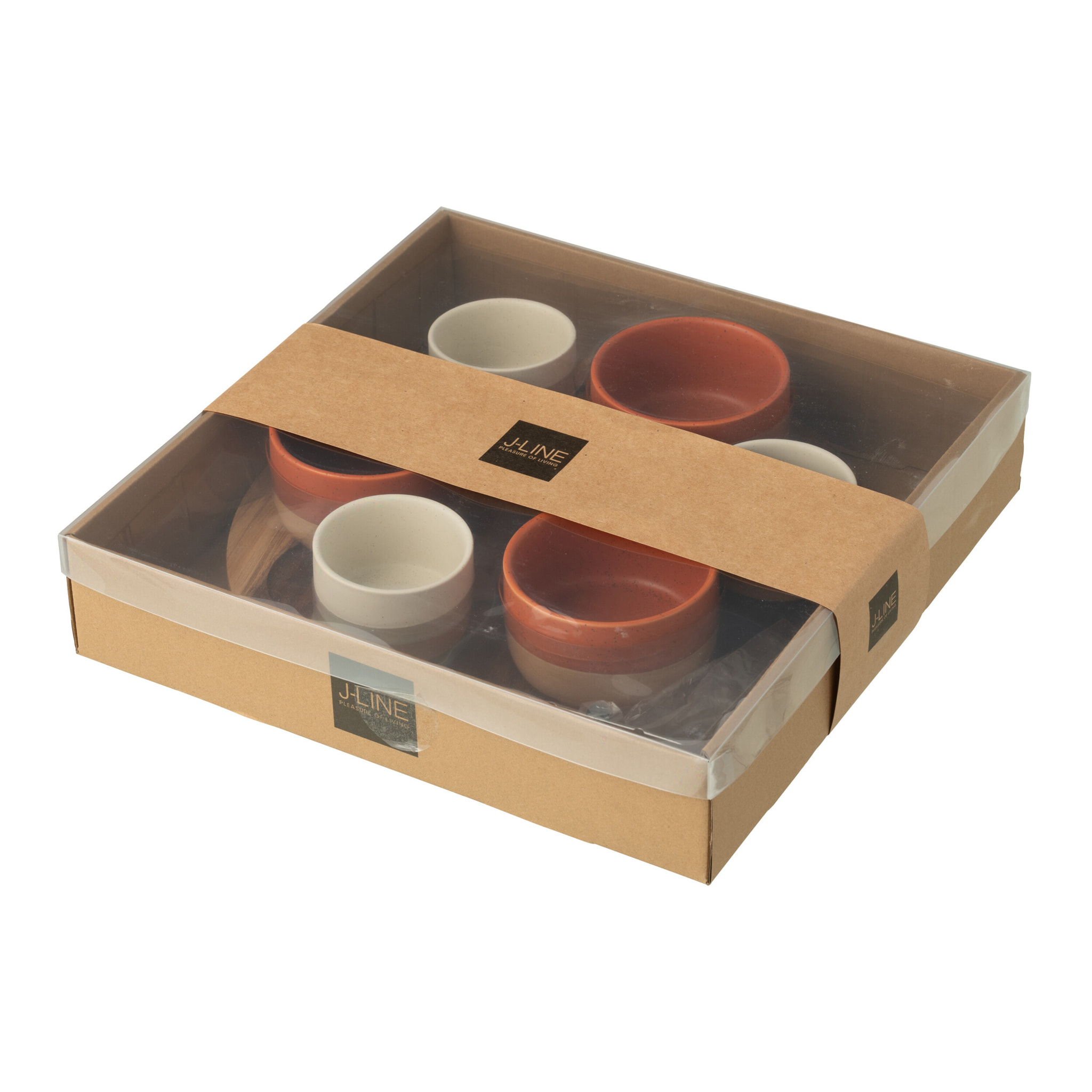 J-Line service A Tapas 6 Sets + Plateau - céramique/bois - blanc/orange