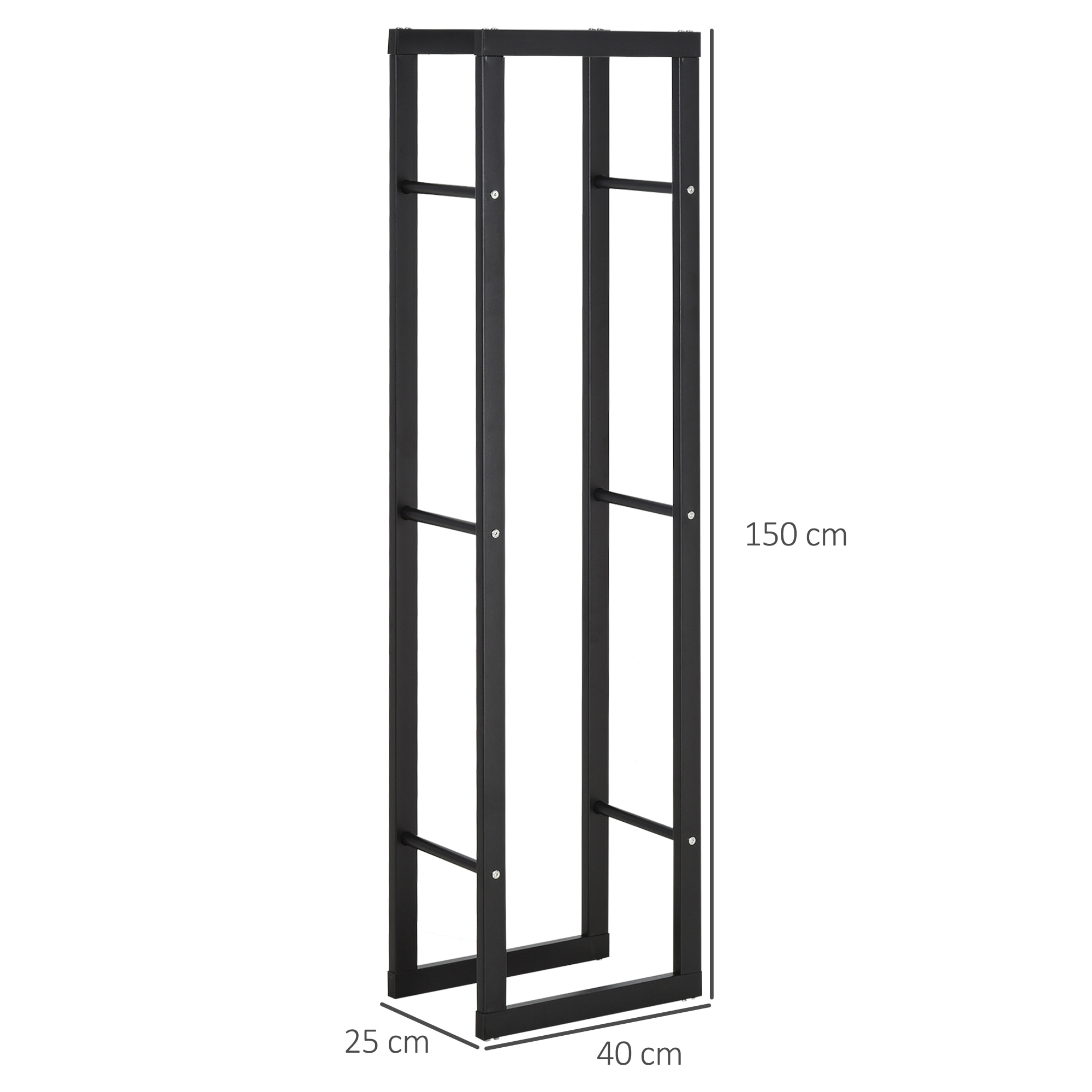 Soporte para Leña Estante de Leña Metálico Leñero de Exterior de Metal para Interior y Exterior Carga 100 kg 40x25x150 cm Negro