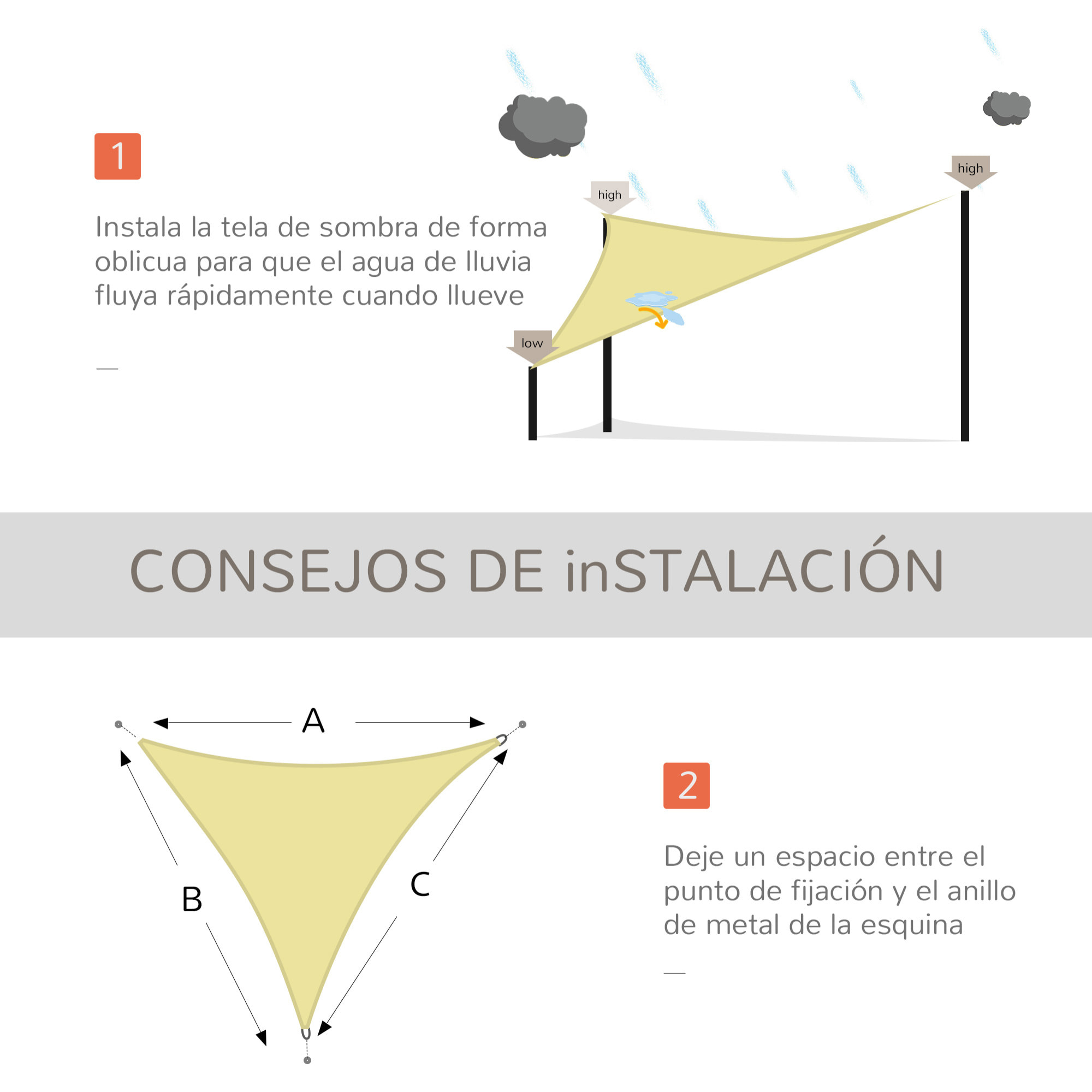 Toldo Vela Triángulo Sombrilla de Poliéster 6x6x6m Arena