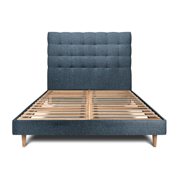 Lit avec tête de lit capitonnée bouclette et sommier kit Ep14