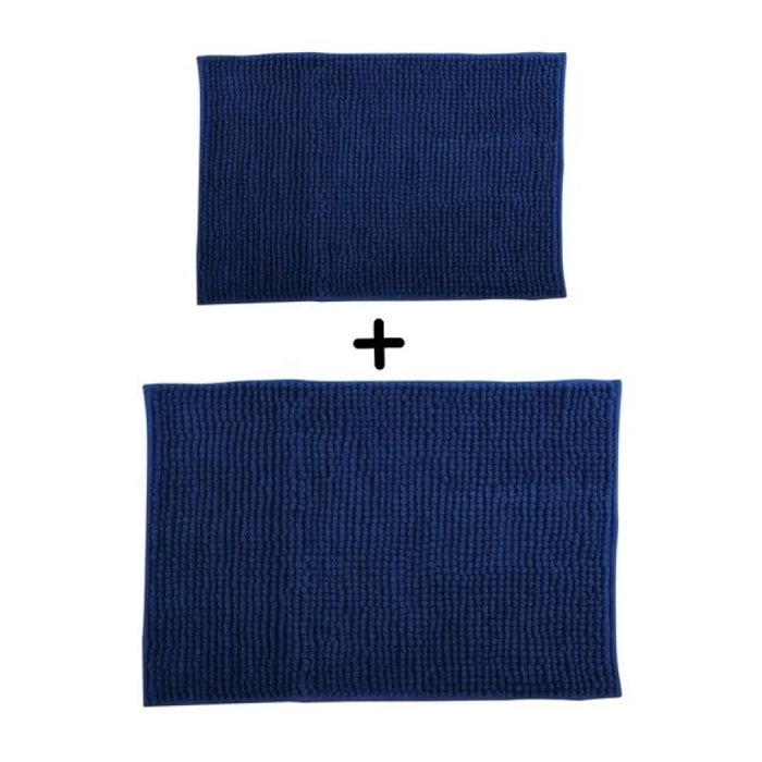 Lot de 2 Tapis de bain Microfibre CHENILLE Bleu Foncé 40x60 et 60x90cm MSV