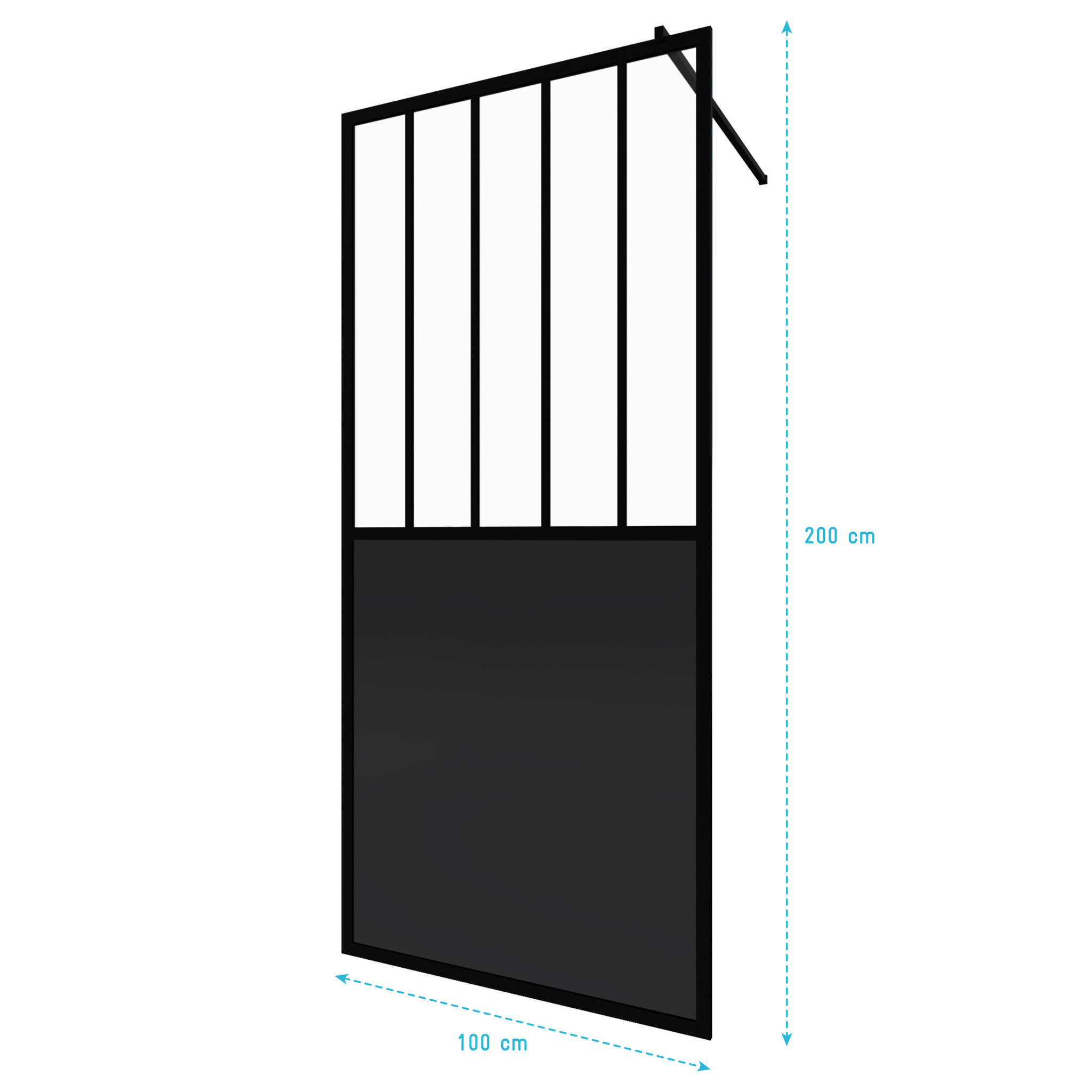 Paroi de douche a l'italienne - 100x200 cm VERRE TRANSPARENT 5mm + barre de maintien noir