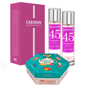 Caravan set de 2 fragancias de mujer nº45+ caja regalo caravan + caja hexagonal de té 60 bolsitas