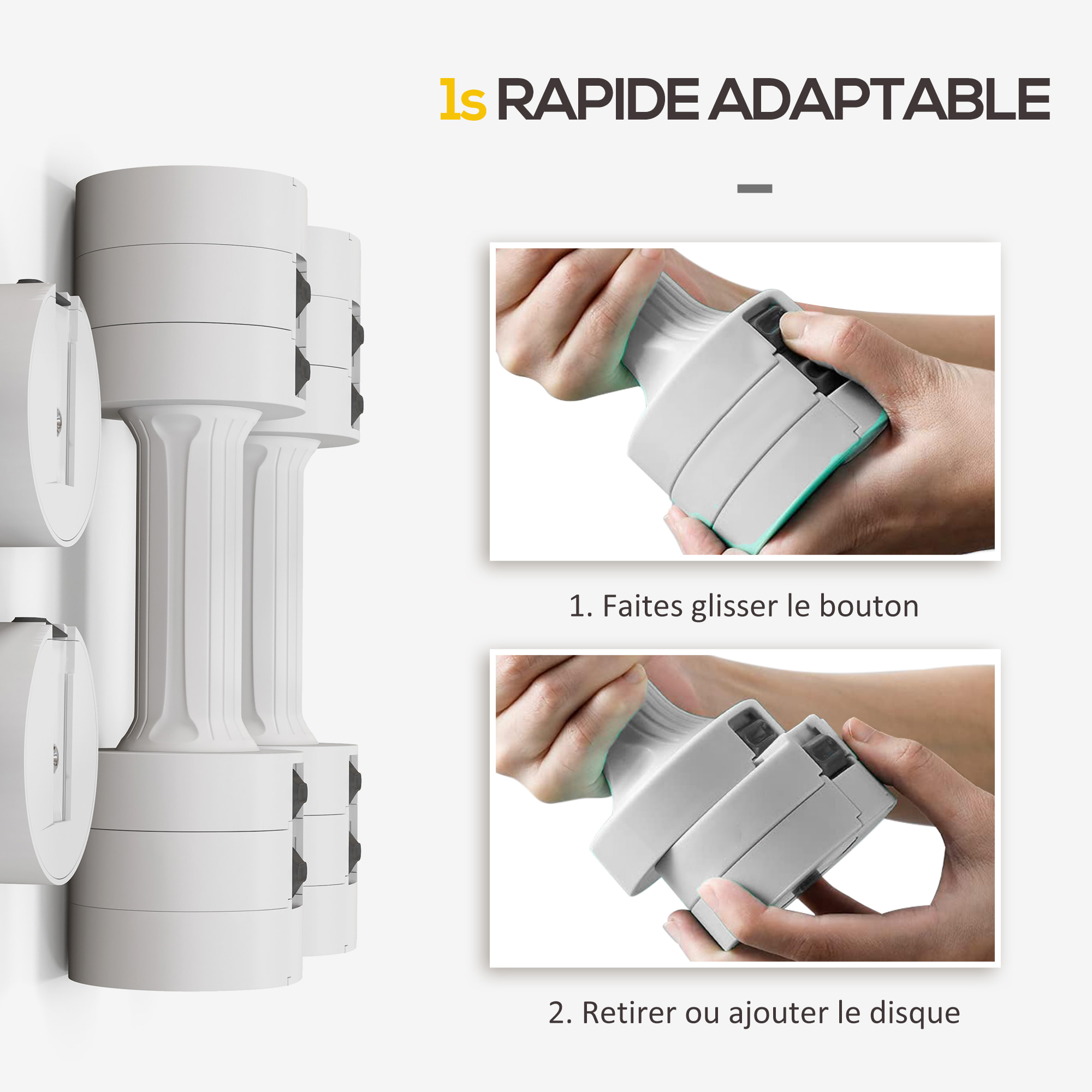 Set de 2 haltères ensemble d'haltères réglables poids total 5 Kg coffre rangement inclus blanc