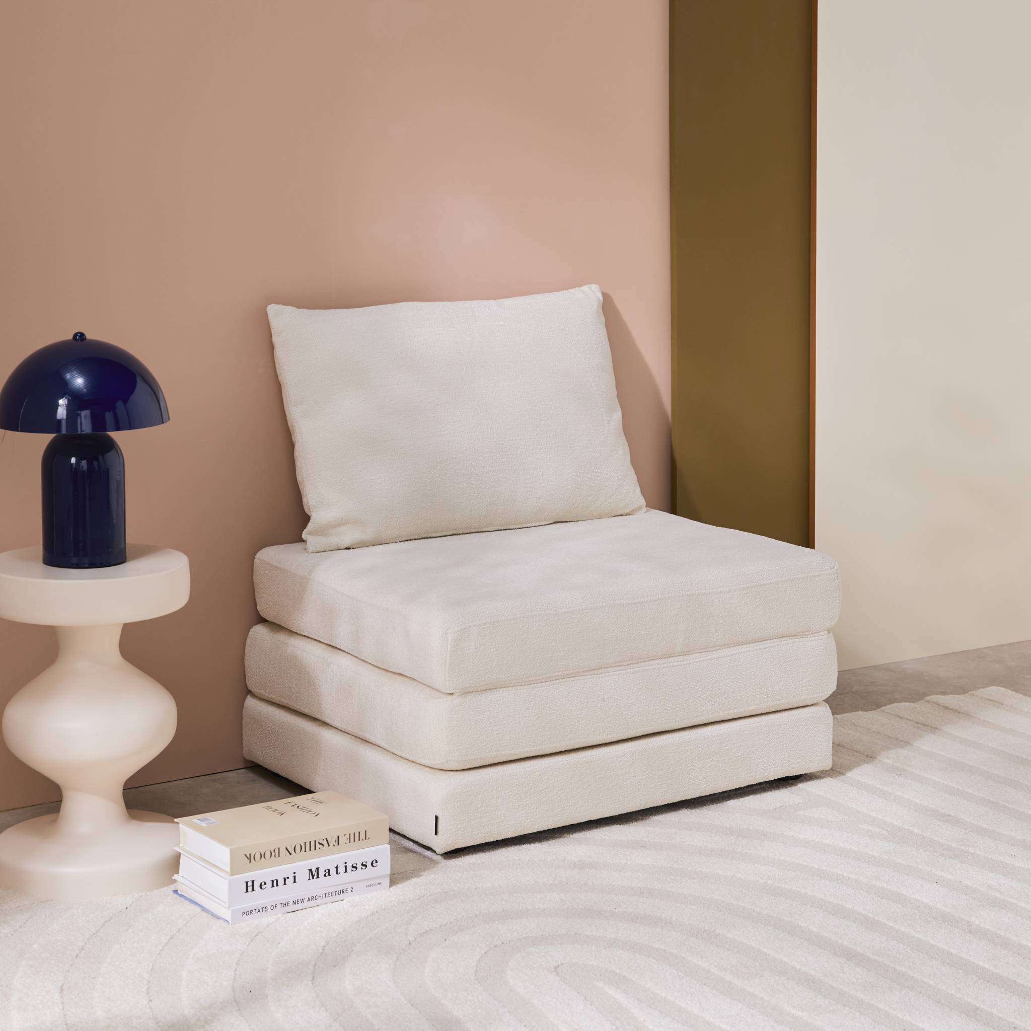 Chauffeuse matelas convertible blanc cassé tissu chenille 1 place Fold