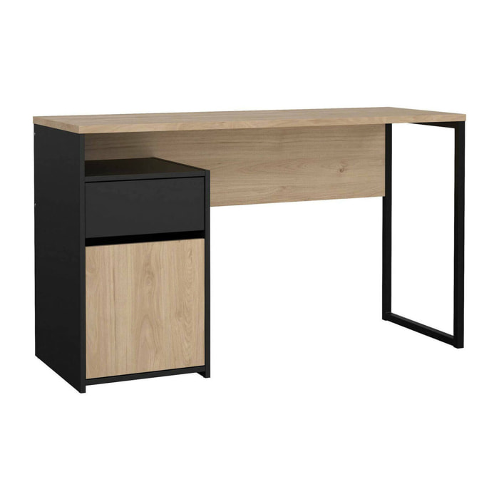 Scrivania Mele, Scrittoio multiuso, Tavolo per ufficio porta PC, Piano di lavoro, 130x48 h77 cm, Rovere e Nero