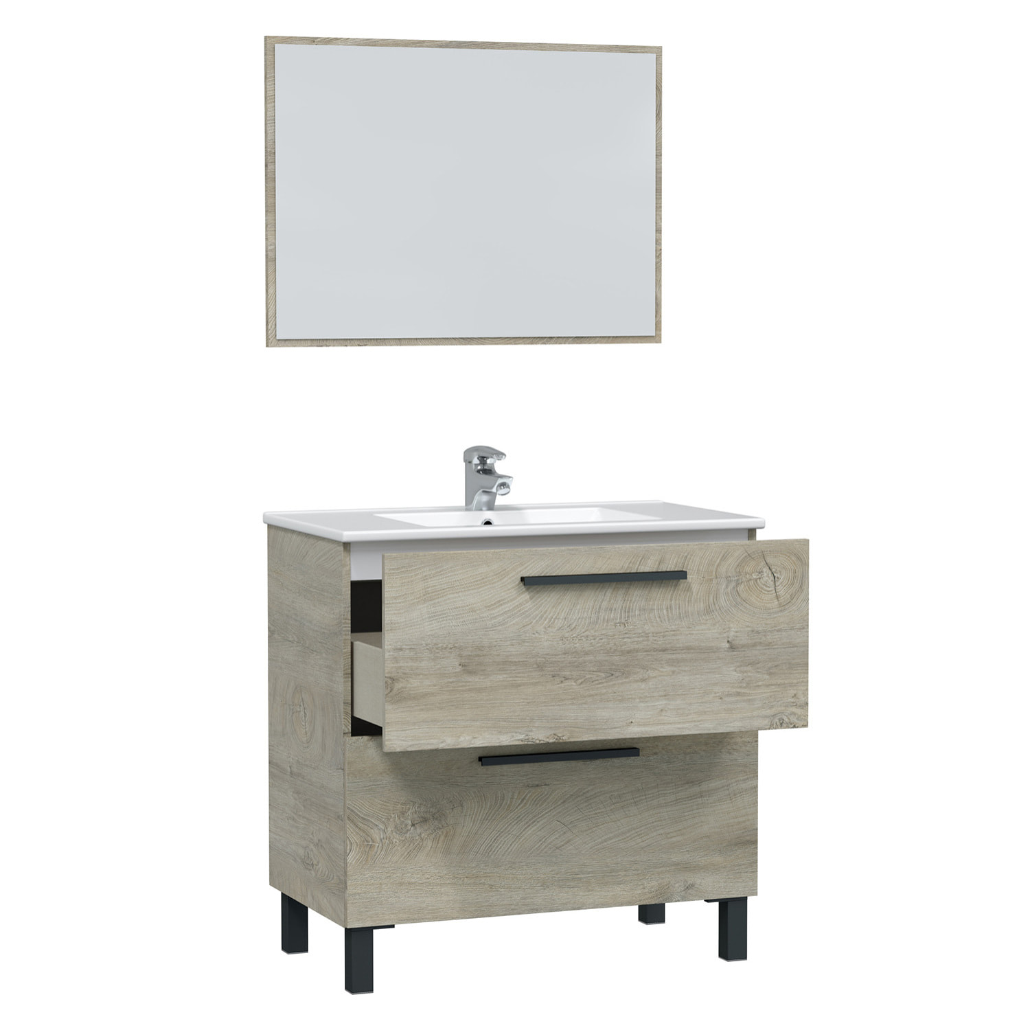 Mueble baño alise 2c 80cm color alaska con espejo, sin lavabo