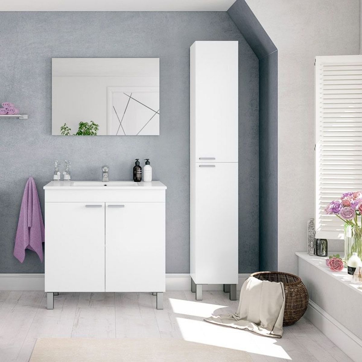 Mueble de baño con espejo LC1 80 Blanco Brillo