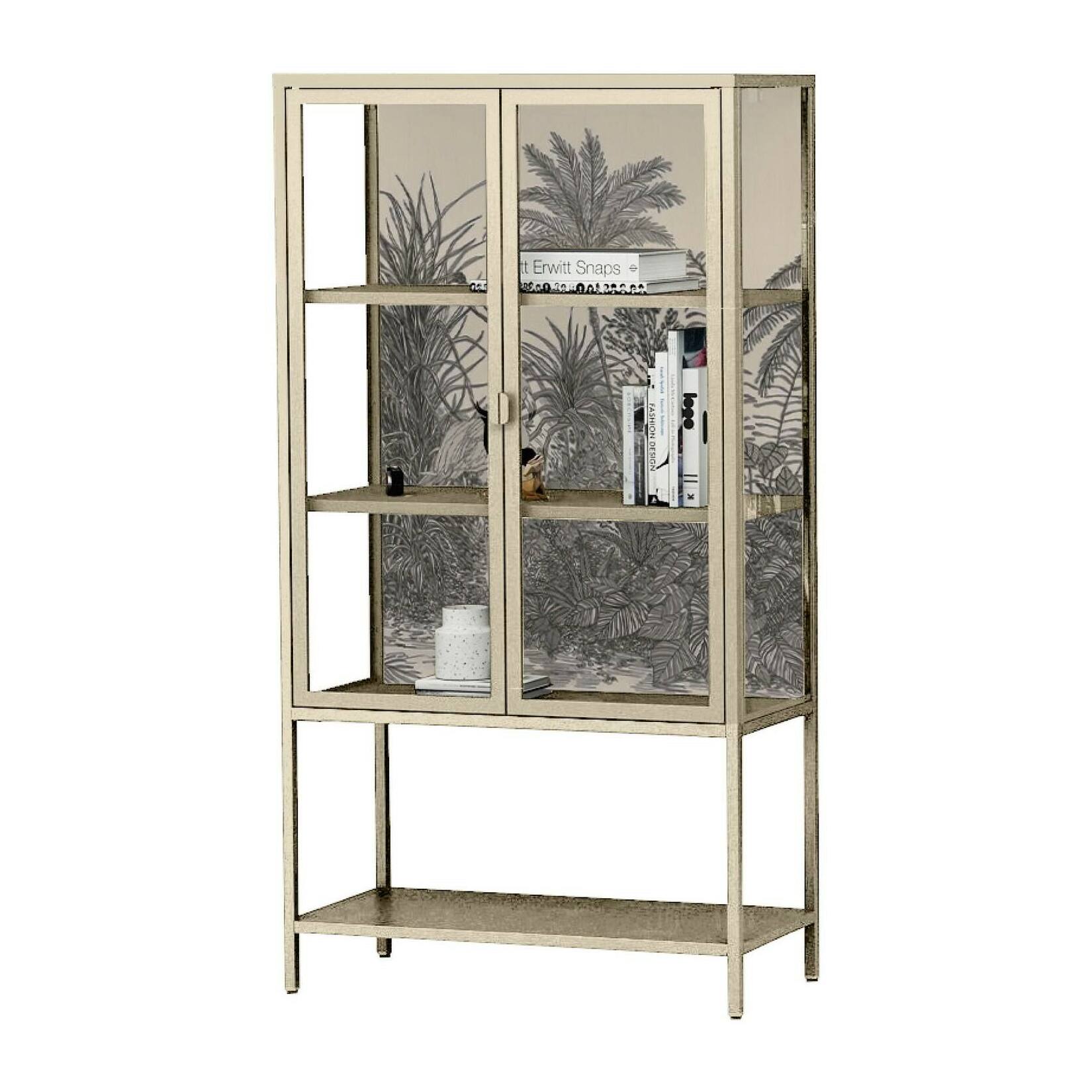 Vetrina Busseto, Credenza espositiva, Vetrinetta multiuso, Madia da soggiorno, 80x35 h160 cm, Panna