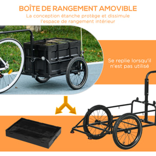 Remorque vélo cargo - coffre pliable amovible 65L - réflecteurs, drapeau - pneus 16'' acier PP noir