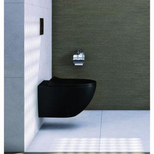 Pack WC Bati-support UP720 extra-plat + WC Vitra Sento sans bride Noir mat + Abattant softclose + Plaque Noire