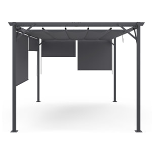 Pergola Marina 3x4m toit rétractable + 4 stores gris