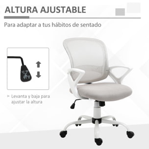 Vinsetto Silla de Oficina Ergonómica Silla de Escritorio Basculante con Altura Ajustable Asiento Giratorio 360° y Soporte Lumbar Malla Transpirable 61x61x89-99 cm Gris