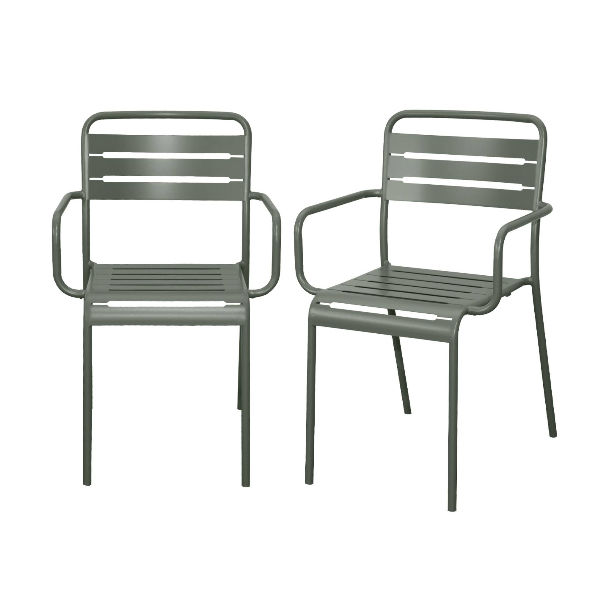 Lot de 2 fauteuils de jardin acier. 2 places. kaki. Amelia. L50.4 X P53 X H79.5cm