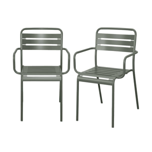 Lot de 2 fauteuils de jardin acier. 2 places. kaki. Amelia. L50.4 X P53 X H79.5cm