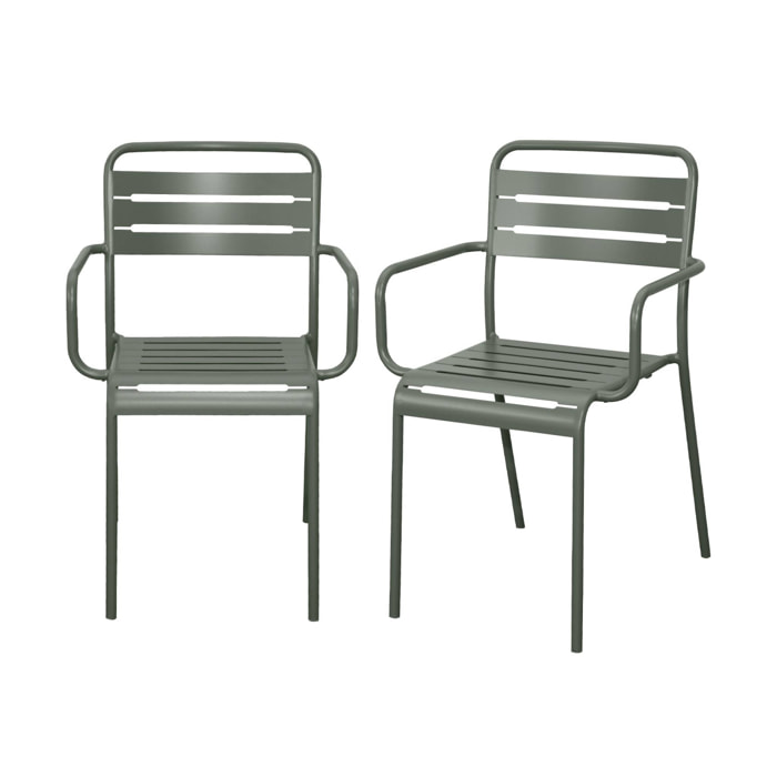 Lot de 2 fauteuils de jardin acier. 2 places. kaki. Amelia. L50.4 X P53 X H79.5cm